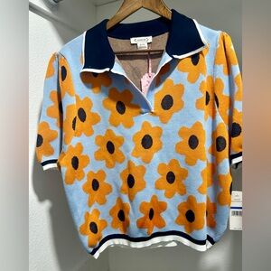 Nannette Lapore Flower Polo Sweater XL NWT